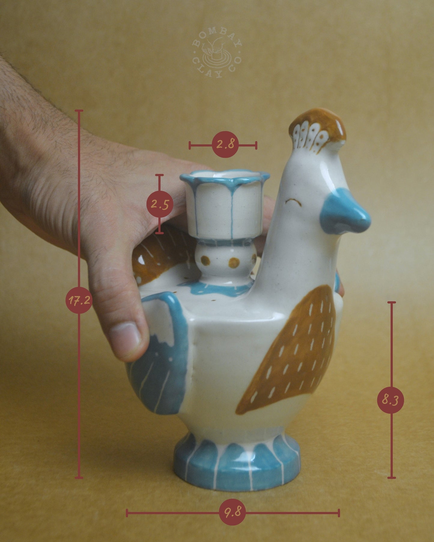 Candle Holder | Bird #3 | Blue-Brown
