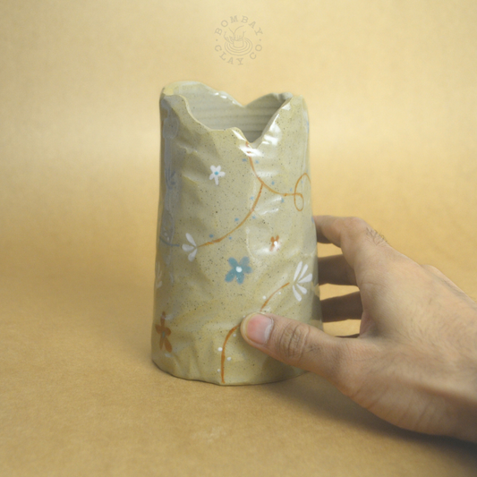 Vase | Faceted Rock | Fallen Flowers | Blue-Brown |
