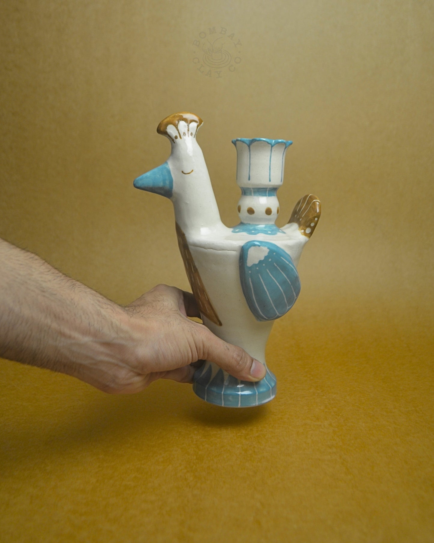 Candle Holder | Bird | Blue-Brown