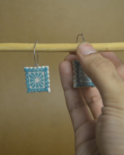 Earrings | Flower Postcard | Blue
