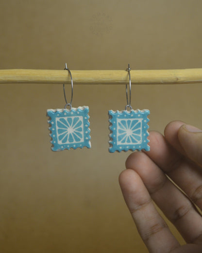 Earrings | Flower Postcard | Blue