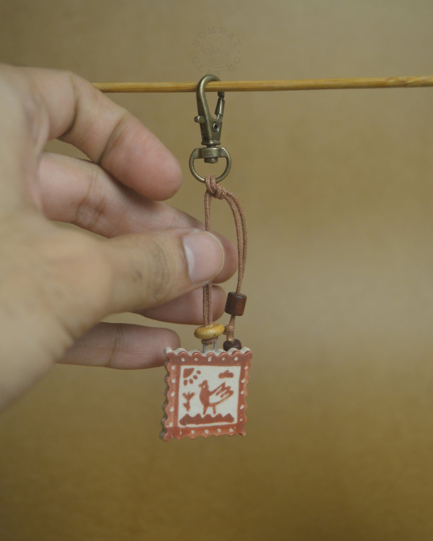 Bag Charm | Bird Postcard | Brown