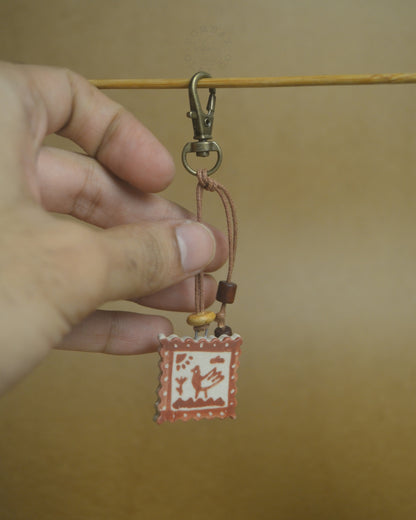 Bag Charm | Bird Postcard | Brown