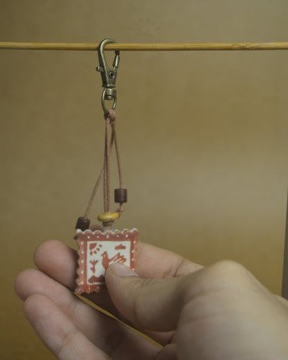 Bag Charm | Bird Postcard | Brown