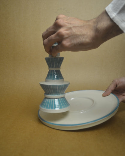 Stackable Snack Platter with Dip Bowl | Blue-Brown
