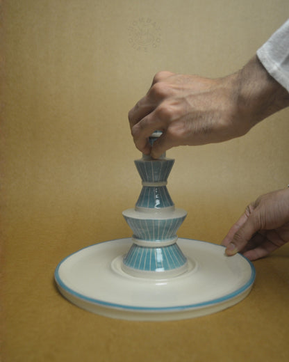 Stackable Snack Platter with Dip Bowl | Blue-Brown