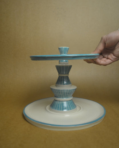 Stackable Snack Platter with Dip Bowl | Blue-Brown