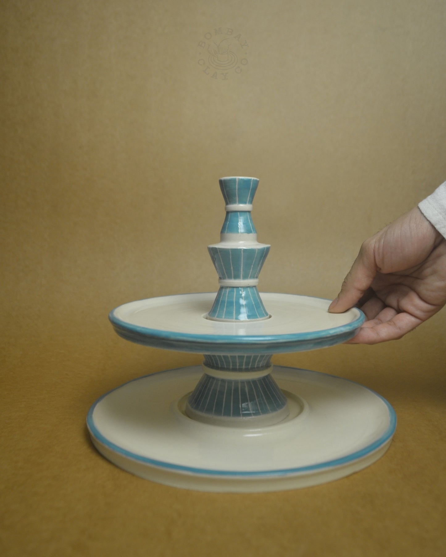 Stackable Snack Platter with Dip Bowl | Blue-Brown