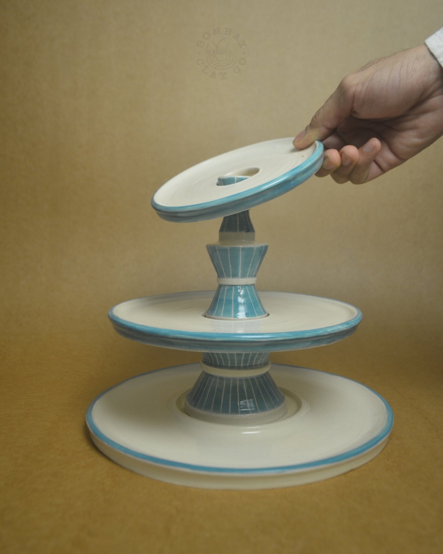 Stackable Snack Platter with Dip Bowl | Blue-Brown