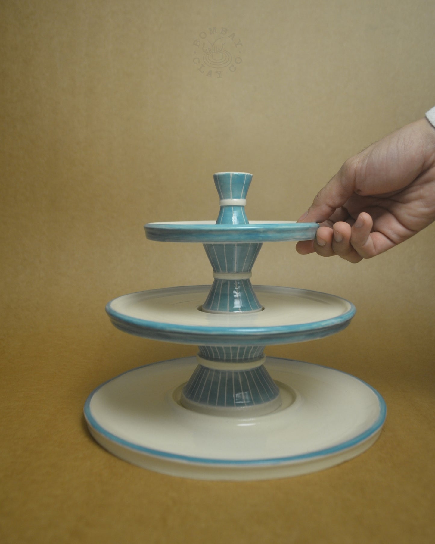 Stackable Snack Platter with Dip Bowl | Blue-Brown