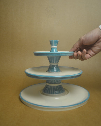 Stackable Snack Platter with Dip Bowl | Blue-Brown