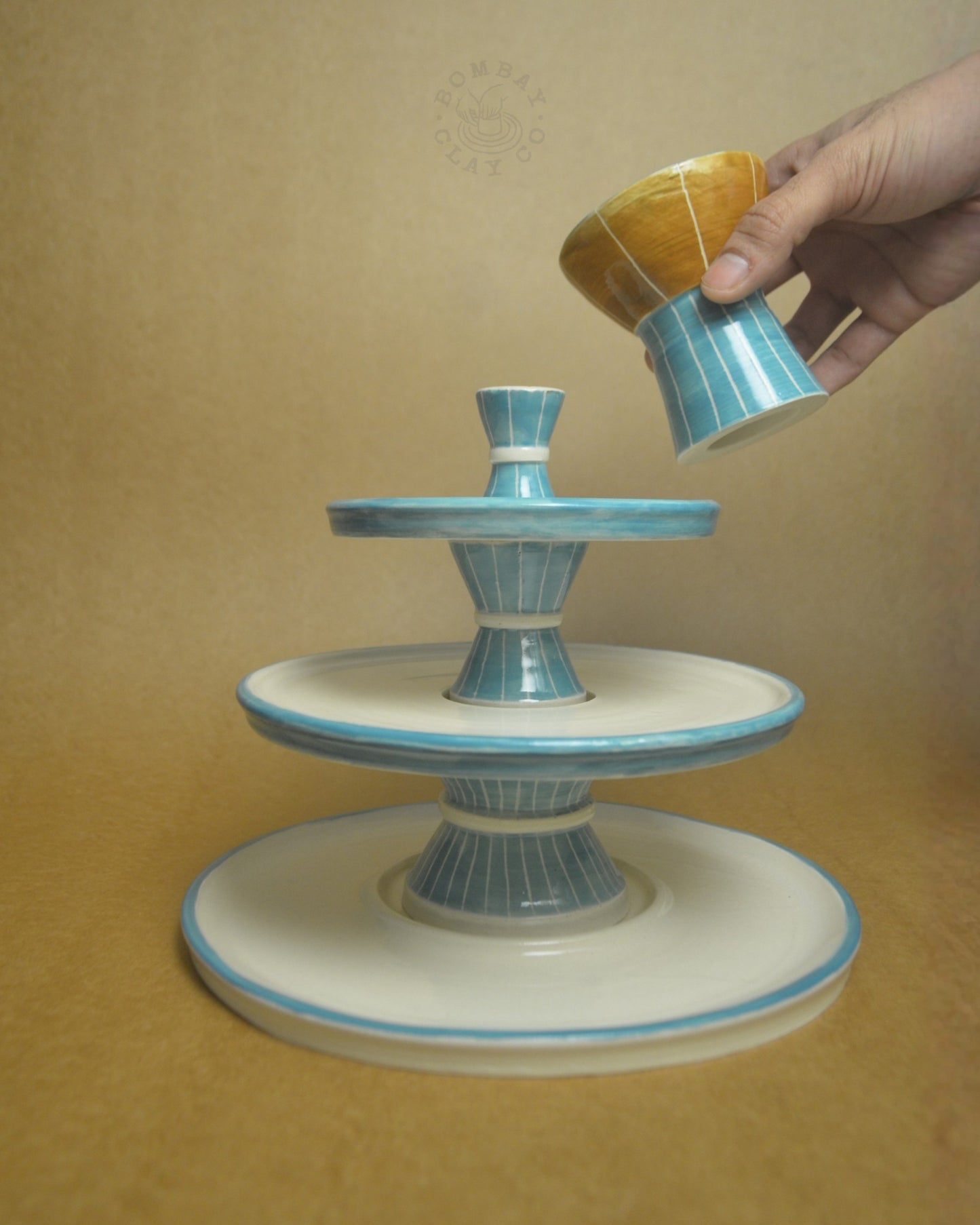Stackable Snack Platter with Dip Bowl | Blue-Brown