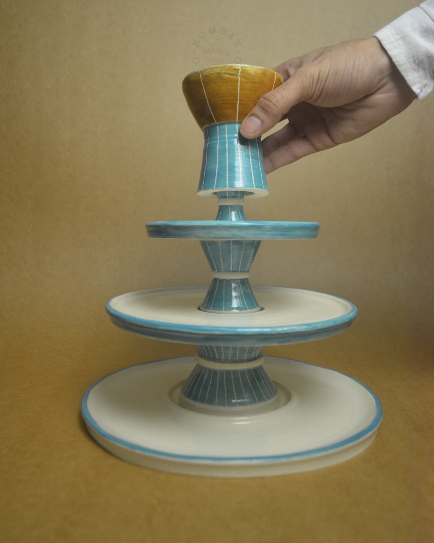 Stackable Snack Platter with Dip Bowl | Blue-Brown
