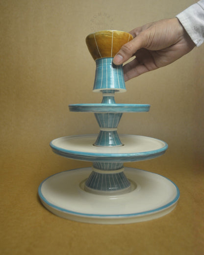 Stackable Snack Platter with Dip Bowl | Blue-Brown