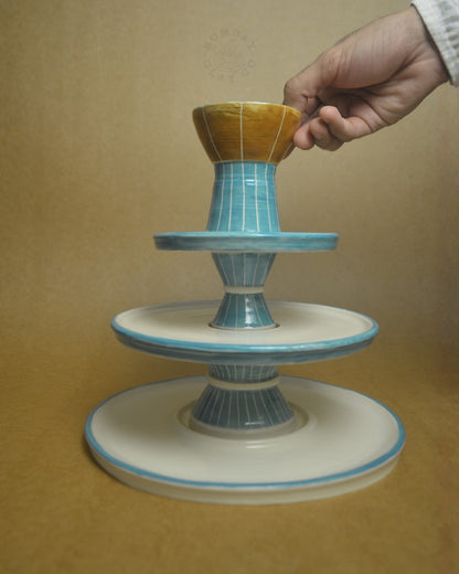 Stackable Snack Platter with Dip Bowl | Blue-Brown