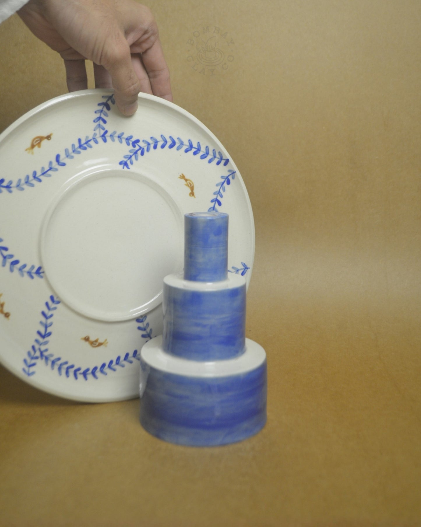 Stackable Snack Platter with Dip Bowl | Birds In A Tree | Blue