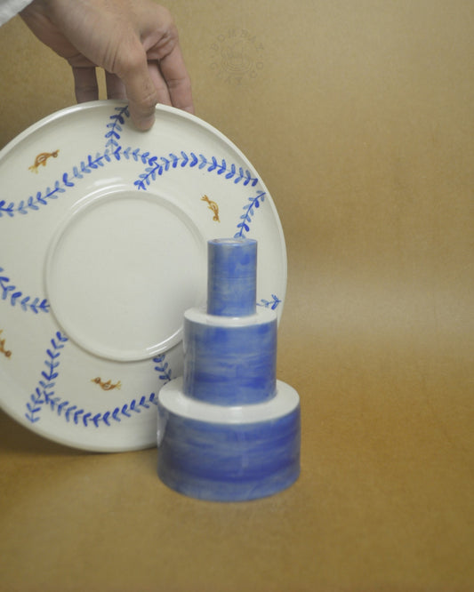 Stackable Snack Platter with Dip Bowl | Birds In A Tree | Blue