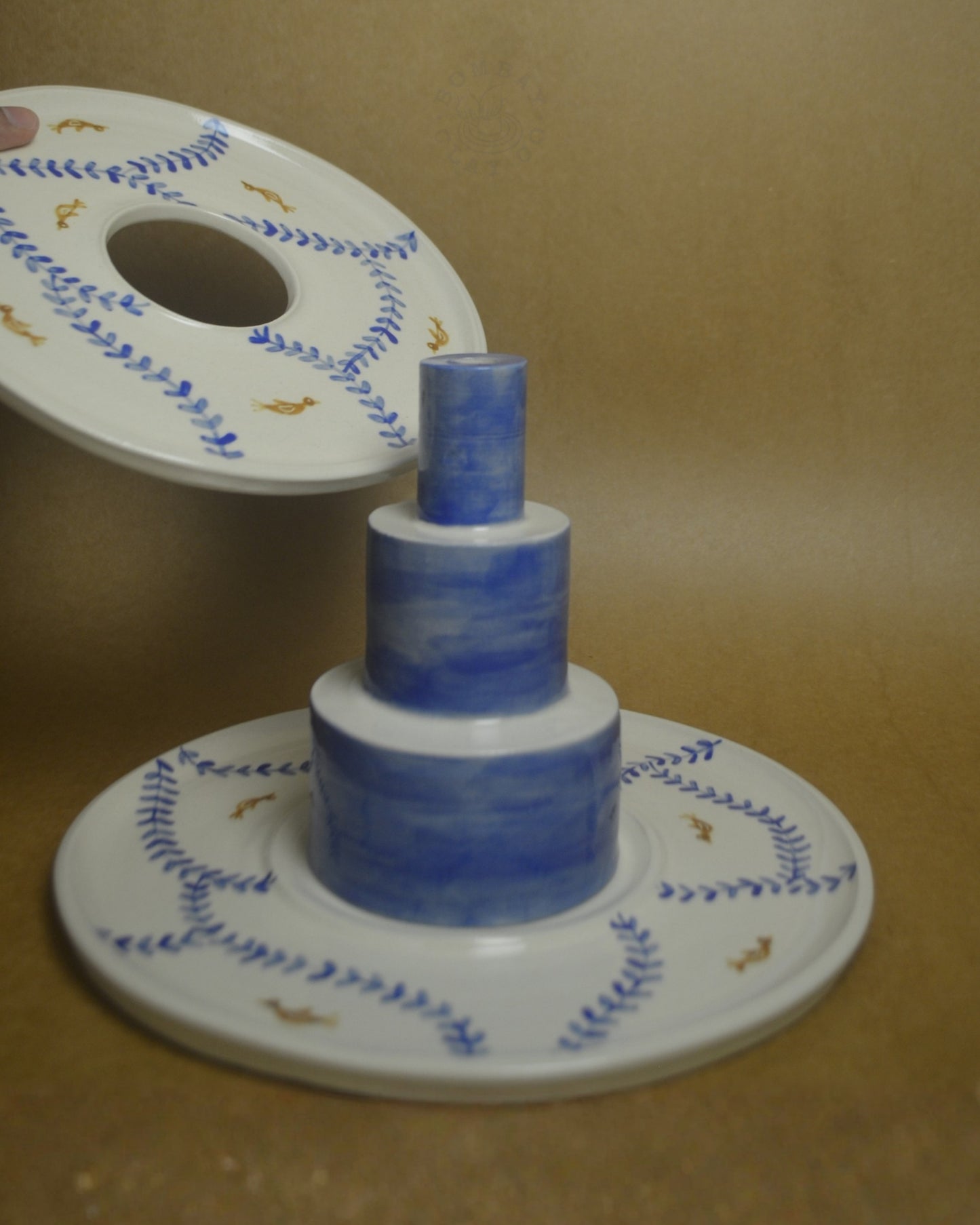 Stackable Snack Platter with Dip Bowl | Birds In A Tree | Blue