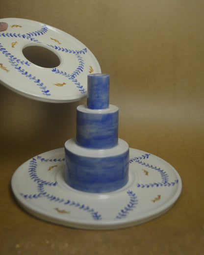 Stackable Snack Platter with Dip Bowl | Birds In A Tree | Blue