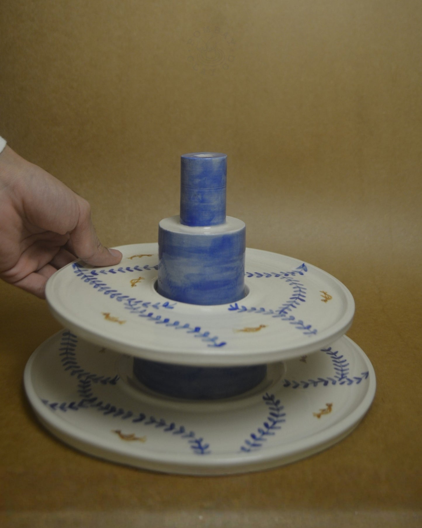 Stackable Snack Platter with Dip Bowl | Birds In A Tree | Blue