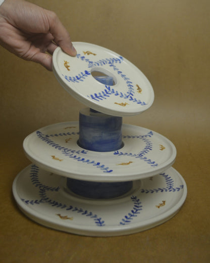 Stackable Snack Platter with Dip Bowl | Birds In A Tree | Blue