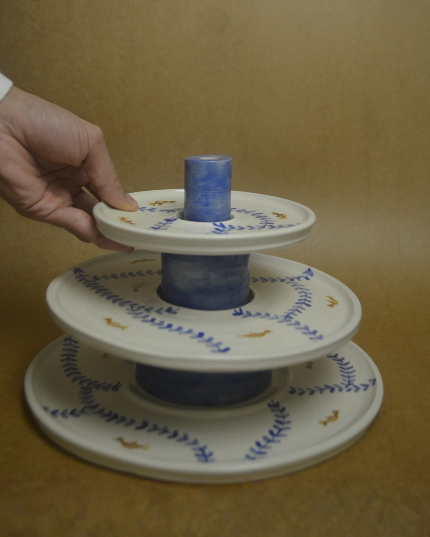 Stackable Snack Platter with Dip Bowl | Birds In A Tree | Blue
